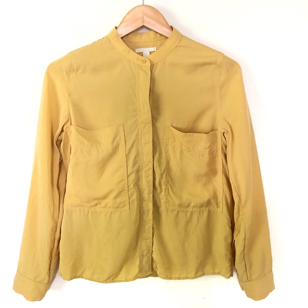 COS Womens Patch Pocket Shirt Top Yellow Size 2 Lyocell Casual Button Down